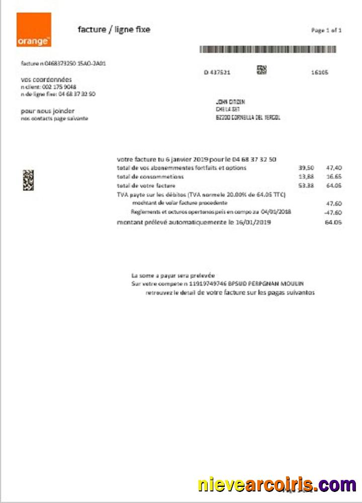 France Orange utility bill